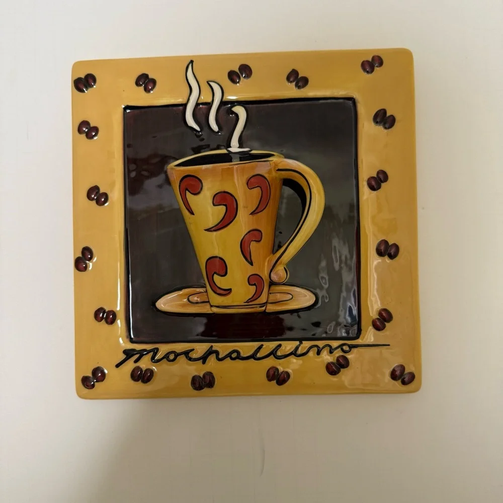 Vntg Porcelain Wall Decor Coffee Bistro Theme Set Of 2 Raised Design Mochaccina